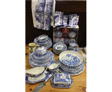 A large collection of Italian Spode Blue &amp; White part tea / dinner service to include plates, dishes, bowls, quiche dish,
