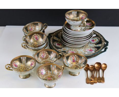 A vintage early 20th century continental porcelain part tea set with gilt decoration. 