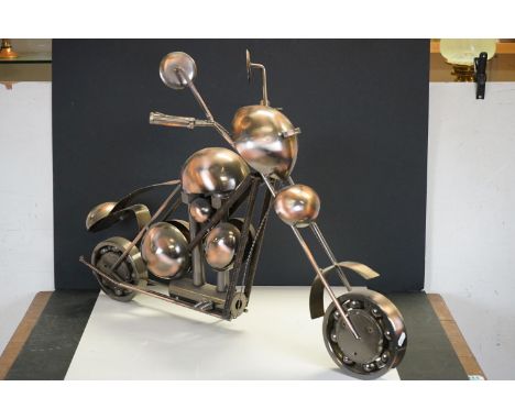 A scratch built metal chopper style motorcycle model,&nbsp;approx 55cm x 82cm