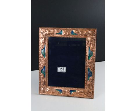 Large and unusual copper and enamel easel back picture frame 