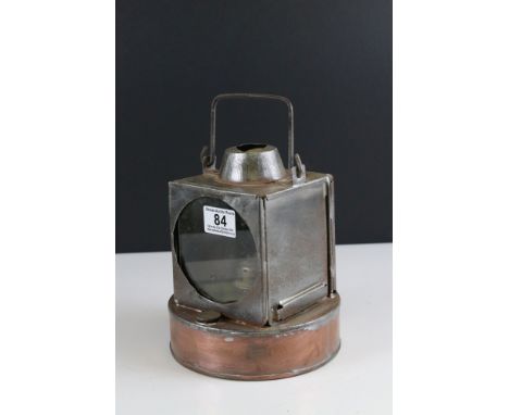 GWR Great Western Railways Copper and Metal Signal Lamp with burner, marked Reading GWR,  20cms high 