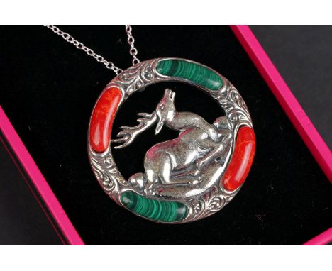 Silver and enamel set pendant necklace, on silver chain 