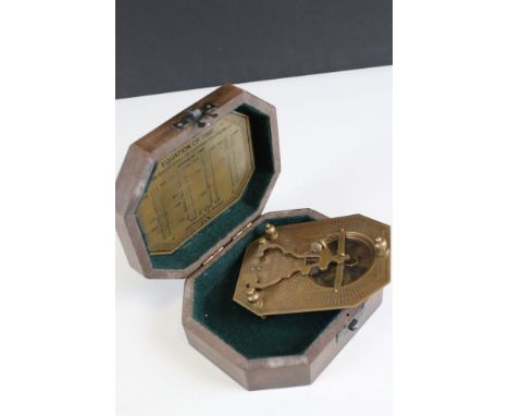 Wooden cased sundial and compass 