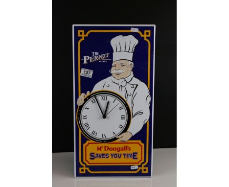 Advertising - Enamel Advertising Sign Clock for McDougalls Flour ' McDougalls saves you time ' 52cms x 27cms 