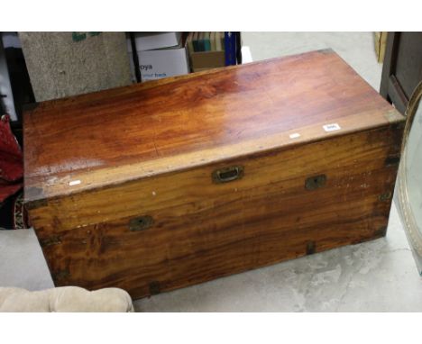 19th century Camphorwood Blanket Box / Travelling Trunk with brass mounts and brass recessed handle to front, 94cms long x 42