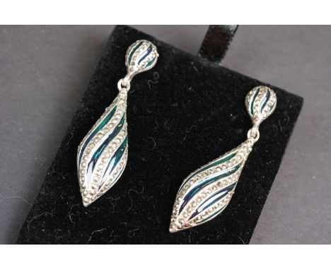 Pair of silver, marcasite &amp; enamel earrings 