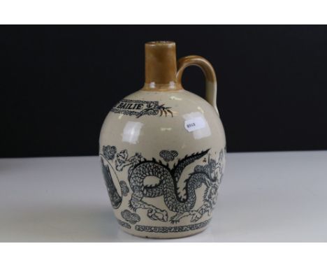 Late 19th / Early 20th century Stoneware Whisky / Spirit Flask, printed decoration including ' The Bailie ' and ' Alex Laing,