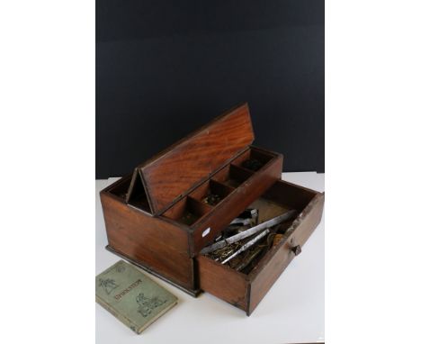 Late 19th century Mahogany Travelling Upholsterers Toolbox with leather carrying handle to top and two hinged lift up lids op