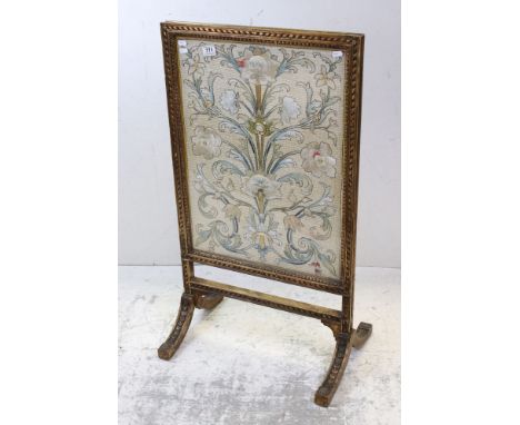 Gilt Framed Firescreen, the central panel with a silk and gold thread floral embroidery in the 18th century manner, 99cms hig