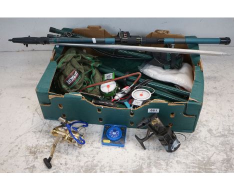 A quantity of fishing equipment to include Rods, Reels, scales...etc. 