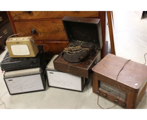 A collection of vintage audio equipment to include Hacker record players and a Dynatron radio. 