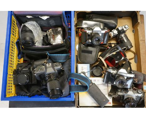 A collection of camera's including vintage Canon, Yashica, Praktica etc.. together with associated items. Three 35mm cameras 