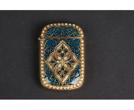 Brass and enamel set David Anderson style vesta case 