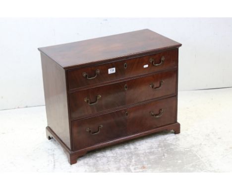 19th century Mahogany Veneered Small Chest of Three Long Drawers raised on bracket feet, 67cms wide x 52cms high 