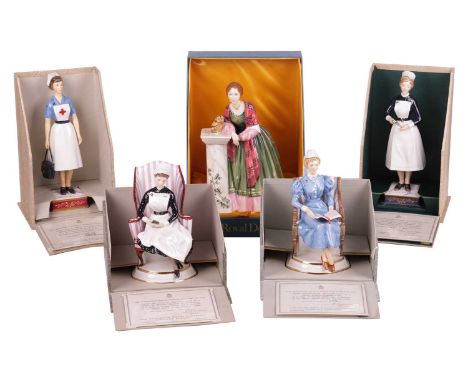 A set of four Royal Worcester porcelain limited edition figures of nurses, modelled by Ruth van Ruyckevelt, entitled 'Sister,