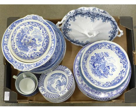 Blue and White china, Wood &amp; Son Yuan dinner plates and bowls, Willow pattern plates and bowls, Royal Worcester, etc. **P