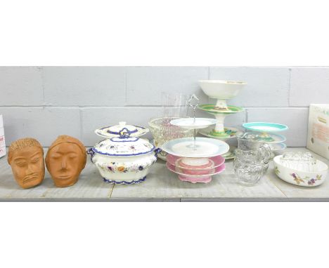 Comports, tureens, cake stand, glass pedestal bowl and vase, etc. **PLEASE NOTE THIS LOT IS NOT ELIGIBLE FOR POSTING AND PACK