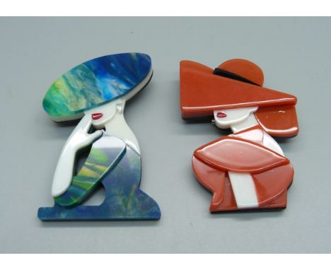 Two Art Deco style lucite brooches 