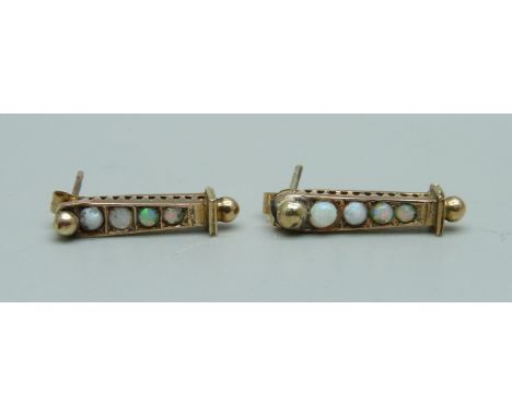 A pair of vintage opal set earrings, 16mm 