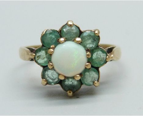 A 9ct enamelled and opal nine stone cluster ring, N, 2.7g, Birmingham 1978 