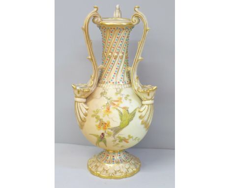 A Worcester Royal China Works blush ivory three handled vase, 698-G, 20cm, a/f&nbsp;**PLEASE NOTE THIS LOT IS NOT ELIGIBLE FO