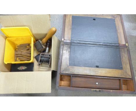 An Edwardian box, date stamp, letter punches, etc.  **PLEASE NOTE THIS LOT IS NOT ELIGIBLE FOR POSTING AND PACKING** 