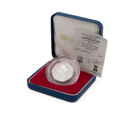 Gibraltar, 1990 silver proof Christmas 50p, Madonna and child. Obverse: Elizabeth II, 'ELIZABETH II GIBRALTAR · 1990' around.