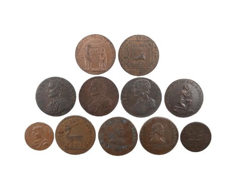 Eleven (11) Middlesex, Political and Social copper Halfpenny and Farthing tokens, including 1794 Erskine &amp; Gibbs, two bar