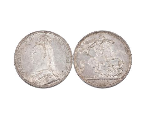 1887 Victoria silver Crown (S 3921, ESC 296, Bull 2585). Obverse: crowned Jubilee bust, left, 'VICTORIA D: G: BRITT: REG: F: 