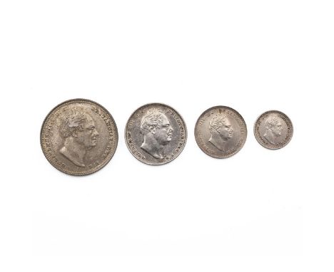 Four (4) 1836 William IV silver coins, including Shilling, Sixpence, Fourpence/Groat and Three-Halfpence. Grades: nVF-EF - ne