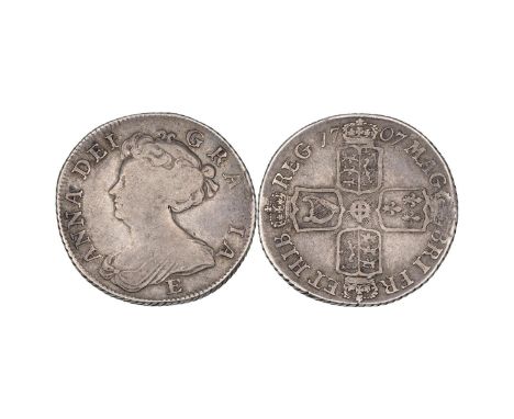 1707E Anne silver Shilling, Edinburgh, no stops on the reverse (S 3608, ESC 1138A, Bull 1417). Obverse: second draped bust, f