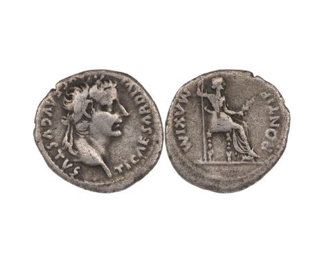 Tiberius (14-37 AD) silver Denarius, Lugdunum (RIC I 30). Obverse : laureate head, right, 'TI CAESAR DIVI AVG AVGVSTVS'. Reve