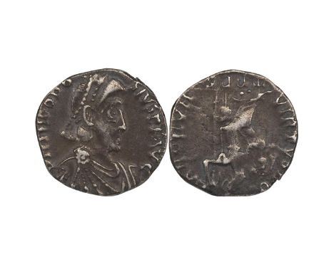 Theodosius I the Great (379-395 AD) silver Siliqua, Trier. Obverse: diademed, draped bust, right, 'DN THEODO-SIVS P F AVG' ar