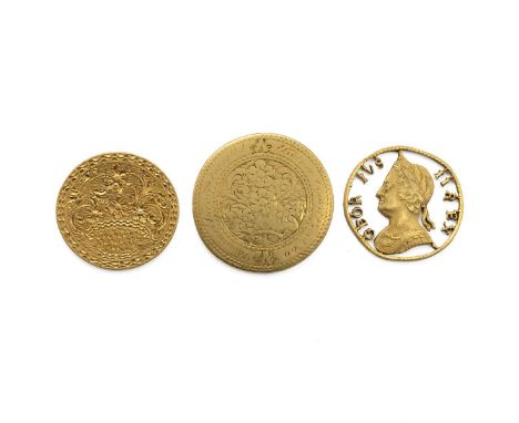Three (3) exonumia items, including Lords Prayer token, plated, with floral arrangement on the obverse; plated token engraved