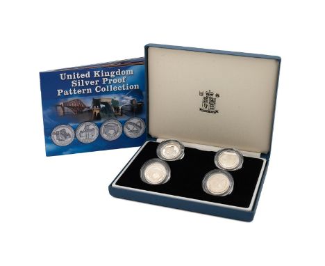 2003 Bridges silver proof pattern £1 set, including Forth Bridge, Menai Bridge, Egyptian Arch and Millenium Bridge pattern co