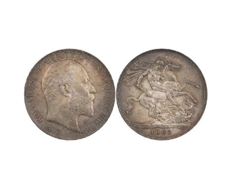 1902 Edward VII silver Crown (S 3978, ESC 361, Bull 3560). Obverse: right-facing bare-headed bust with 'EDWARDVS VII DEI GRA: