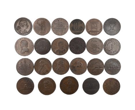 Twenty-three (23) Middlesex copper Halfpenny tokens, 18th century, including Blackfriars, monk, plain (DH 257a); Basil Burche