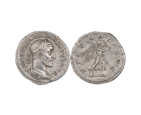 Maximinus I Thrax (235-238 AD) silver Denarius. Obverse: laureate head, right, 'IMP MAXIMINVS PIVS AVG. Reverse: winged Victo