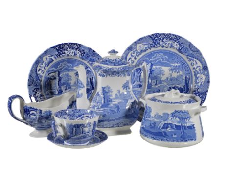 A Spode 'Italian' pattern blue and white printed composite part dinner and breakfast service, comprising nineteen breakfast p