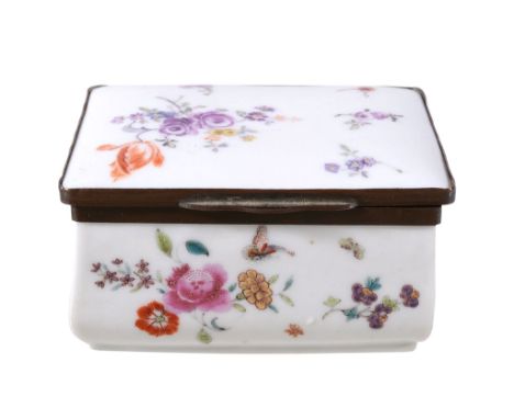 A Chinese Export Famille Rose snuff box and cover,    the base18th century, the base painted with butterflies and flowers, th