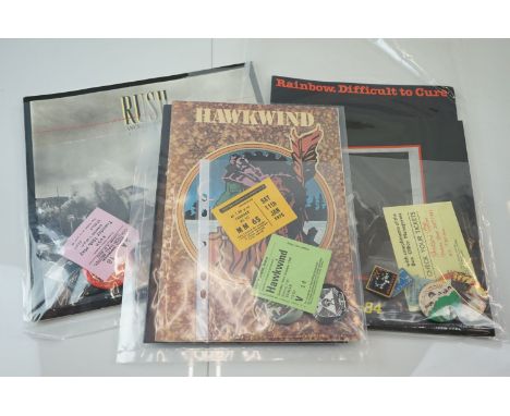Music Collectables - Two Rush concert programmes (1980 World Tour &amp; Signals), Colston Hall ticket and 2 x badges, 2 x Rai