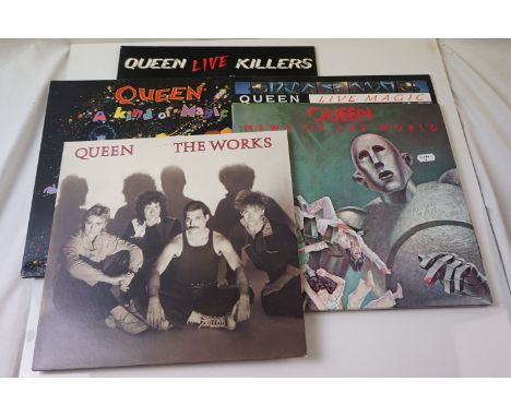 Vinyl - Queen collection of 5 LP's to include A Kind Of Magic,, The Works, Live Magic, News Of The World, and Live Killers.  