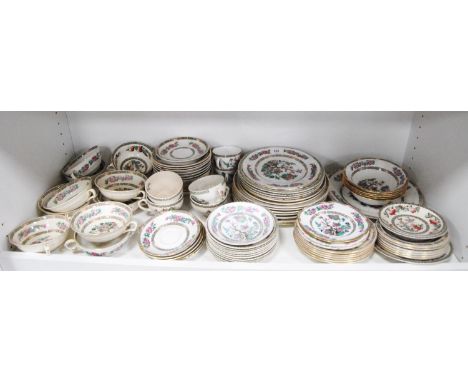 Collection of Indian Tree table and dinnerwares, various makers&nbsp; (one shelf).