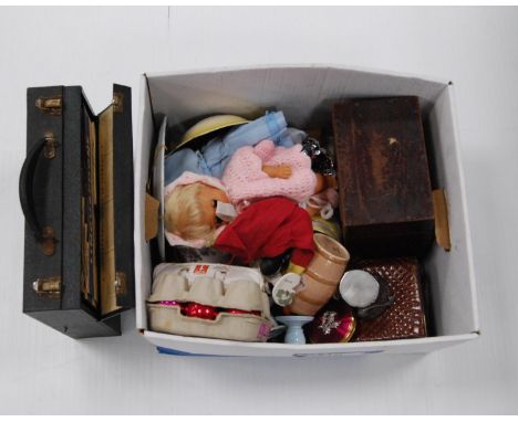 Collection of assorted ornaments to include Semco Mickey Mouse puppet, doll, china, compact, Linguaphone French language reco