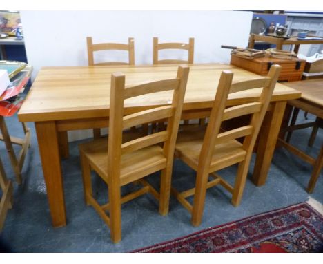 Modern pine-effect kitchen table and four ladder-back chairs.&nbsp; (5) 