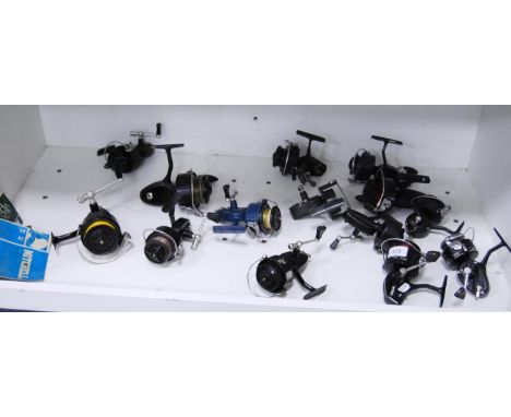 Collection of assorted Mitchell Garcia boat reels to include 300 reel, 306 reel, 900 reel, 324 reel, 407 reel etc (one shelf)