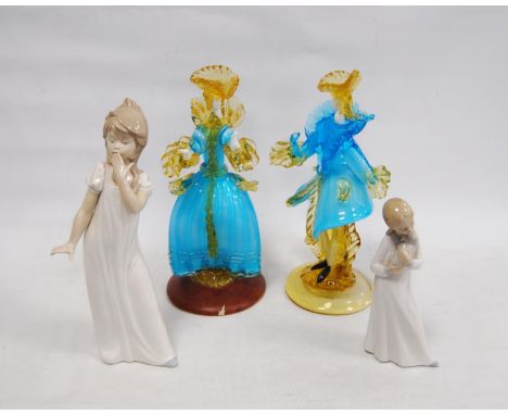 Two Murano-style glass figures modelled as females and two Nao figures of girls.&nbsp; (4) 