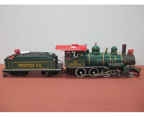 A Bachmann " Big Haulers" Unboxed 'G' Gauge/10mm Baldwin 4-6-0 Old Timer Steam locomotive, with eight wheel bogie tender; Twe