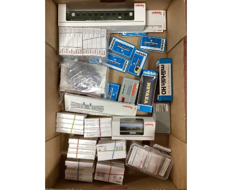 A Quantity of Marklin Track Accessories, wagons and associated items, all boxed.