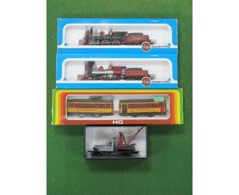 Four 'HO' Gauge Boxed U.S.A Outline Locomotives, comprising two Airfix Ref 54170 Central Pacific "Jupiter" 4-4-0 tender steam